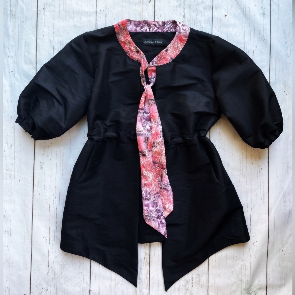 Sterlingwear Of Boston Women’s Vintage 3/4 Puff Sleeve Floral Trim Peplum Jacket